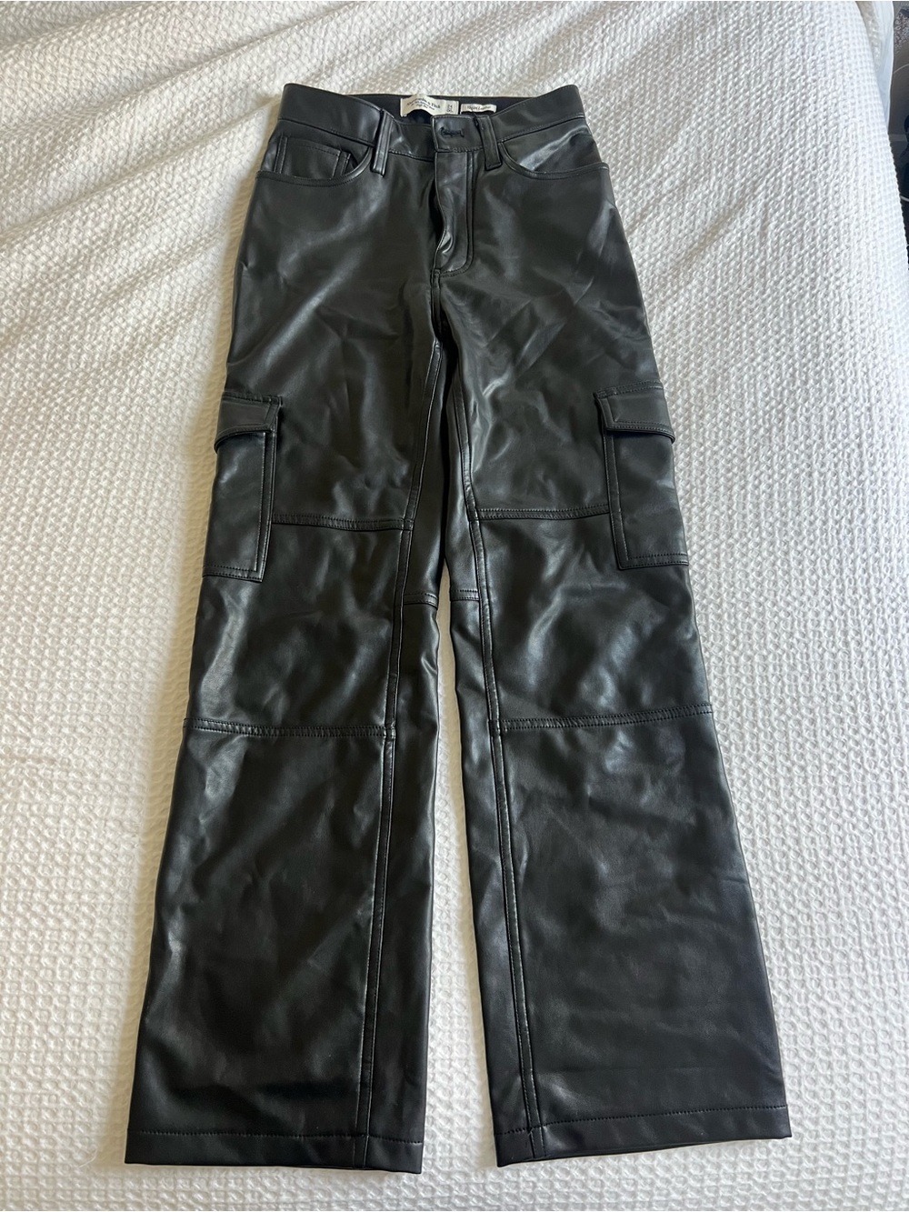 Abercrombie & Fitch Black Faux Leather Straight Leg Cargo Pants
